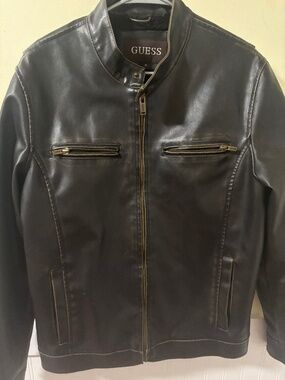 Guess dark brown leather bikers jacket